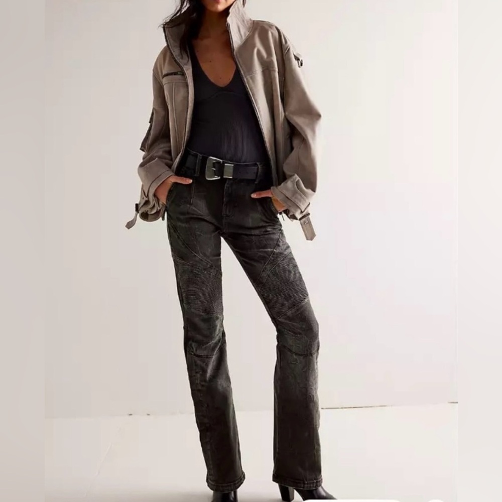 Free People Vector Moto Flare Mid Rise Jeans